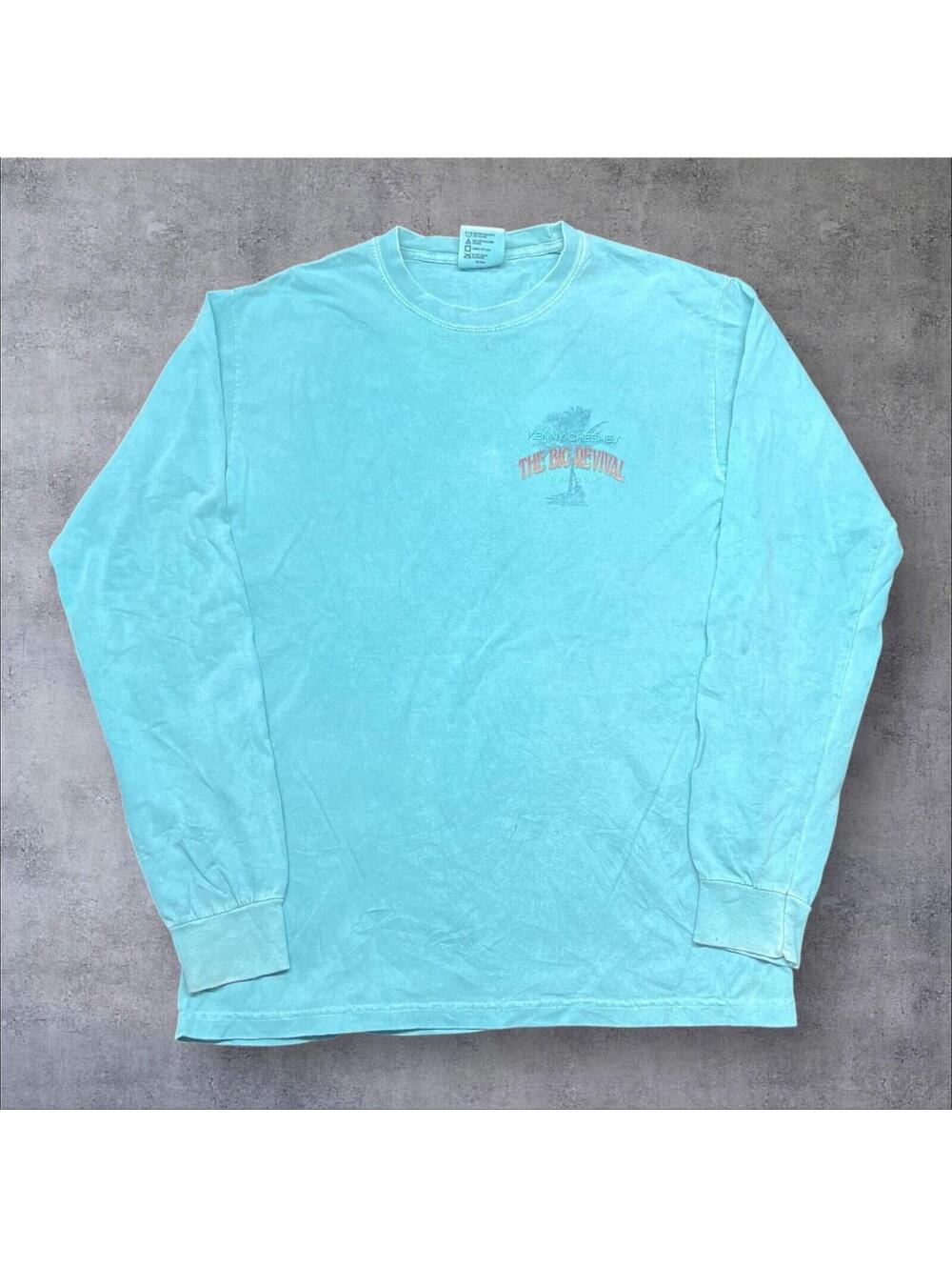 Vintage Y2K Kenny Chesney The Big Revival Work Tour Long Sleeve Teal Men’s Tee S